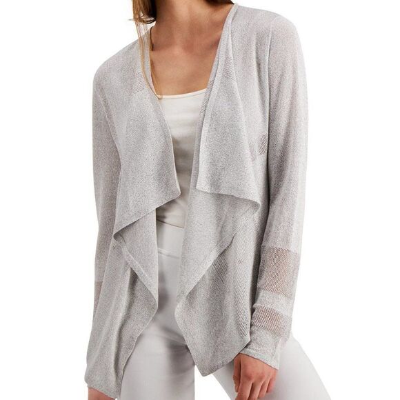 Alfani Metallic Thread Mixed-Stitch Open Cardigan in Gray/Silver- NEW - Picture 1 of 13